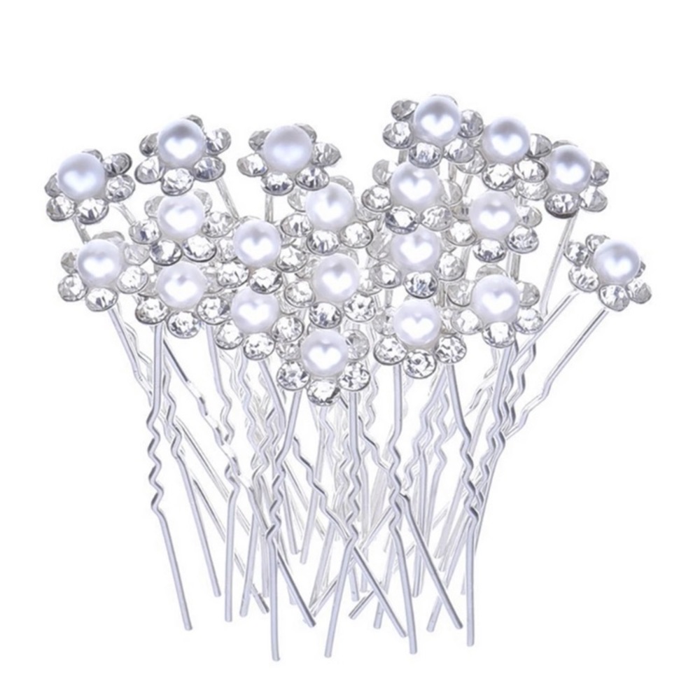 New! Set of Pearl Crystal Flower Bridal Hair Pins - Picture 7 of 7